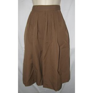 Vintage Brown Sz Small Church Office Knee Length Pleated Front Skirt Pockets